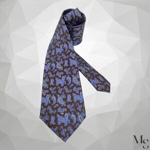 BOTTEGA DE SARTO Brown Blue Paisley Silk Tie Hand Made W: 3" EX COND